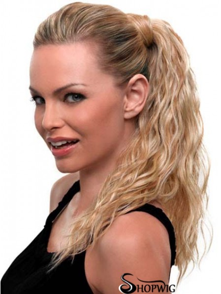 Blonde Ponytail Wavy Style Long Length With Synthetic